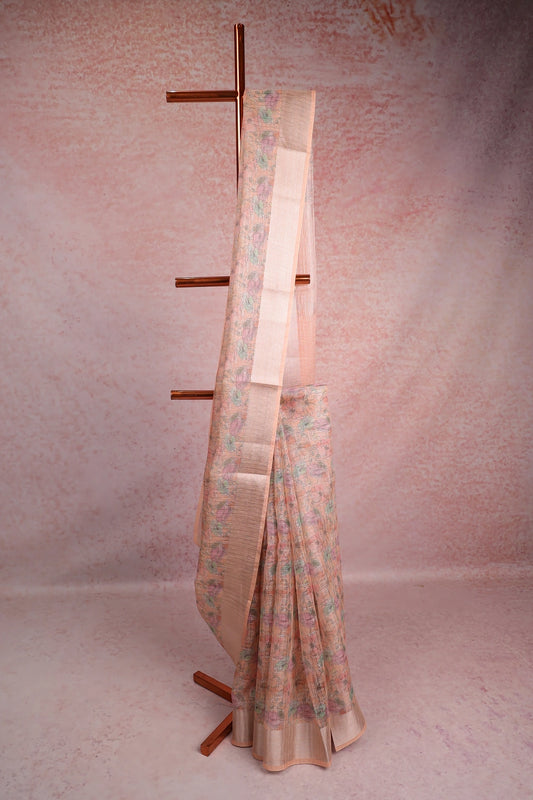 Light Peach Semi Chanderi Saree