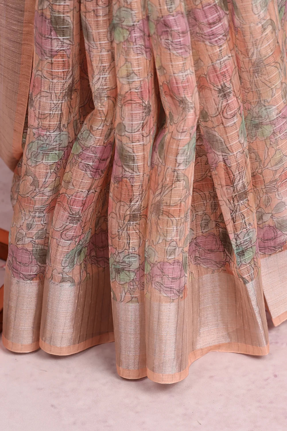 Light Peach Semi Chanderi Saree