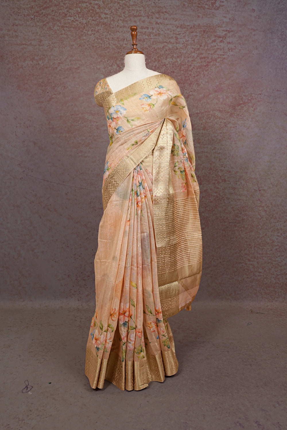 Light Peach Semi Jute Saree - Seematti