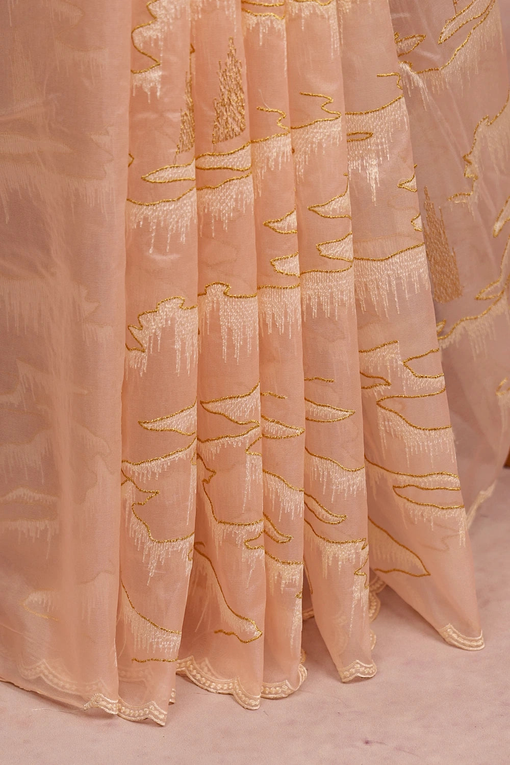 Light Peach Semi Organza Saree