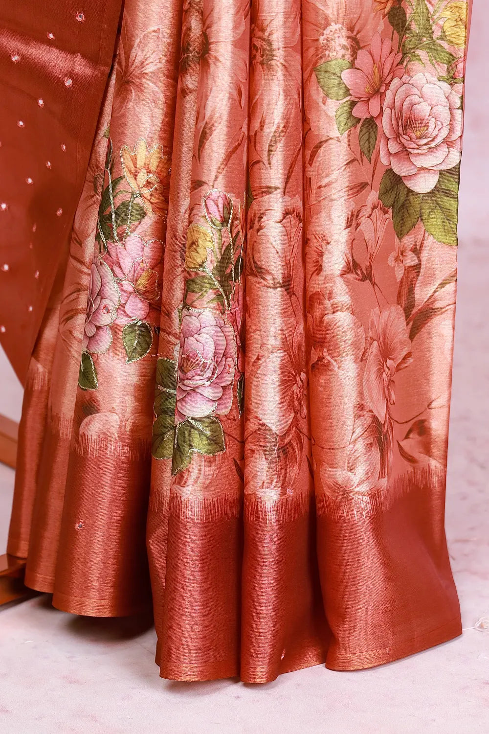 Light Peach Semi Tissue Saree