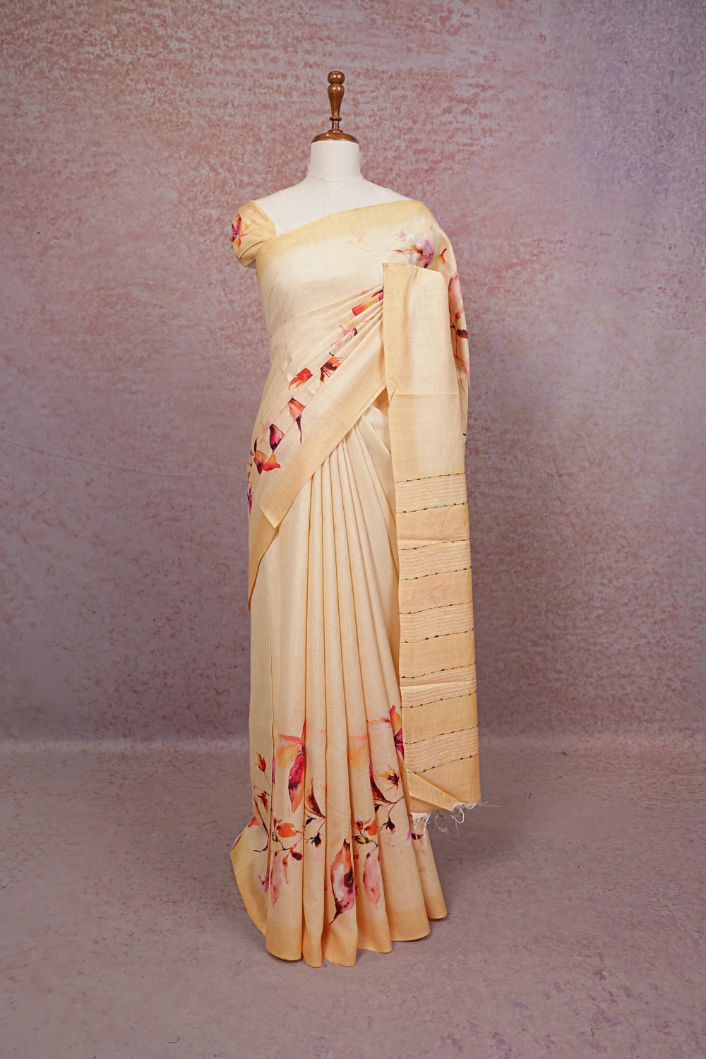 Light Peach Semi Tussar Saree - Seematti