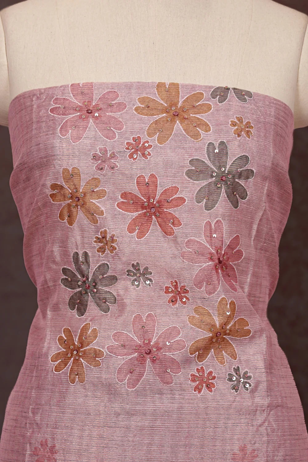 Light Pink Semi Silk Embroidary Unstitched Churidhar Material