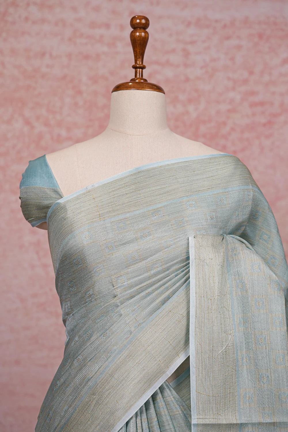 Light Sky Blue Tussar Silk Saree - Seematti