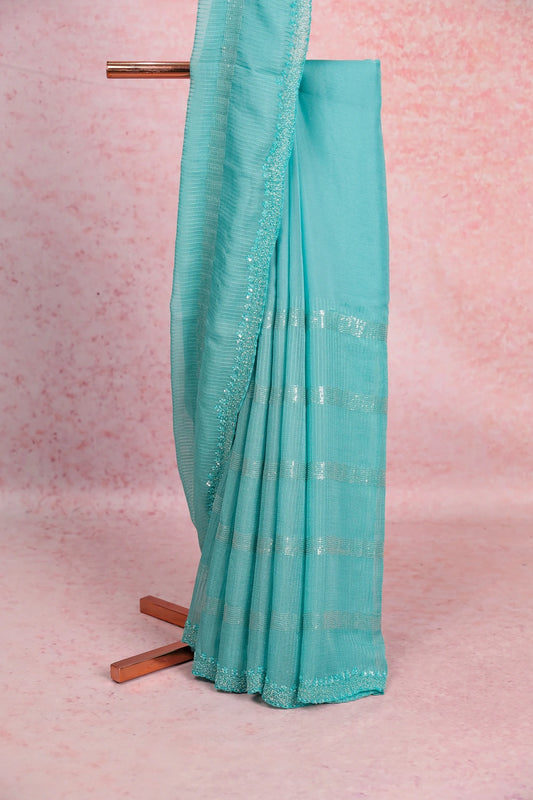 Light Skyblue Crush Organza Saree