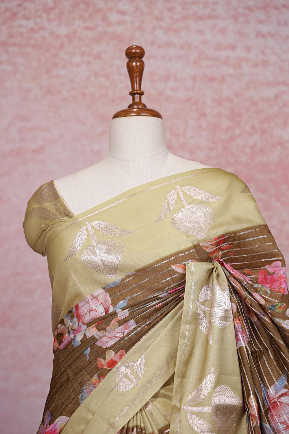 Light Taupe Semi Banarasi Saree - Seematti
