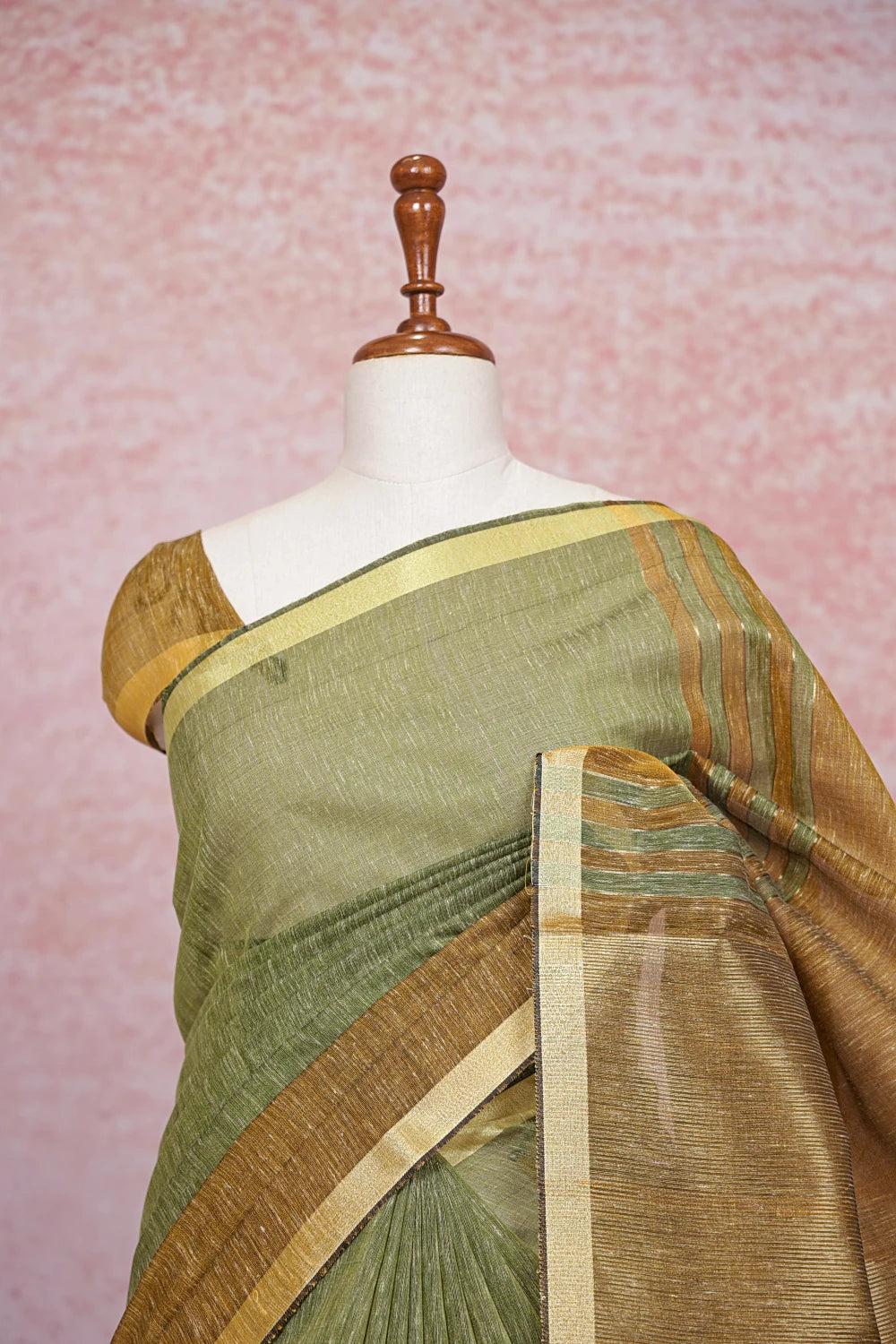 Light Taupe Semi Jute Saree - Seematti