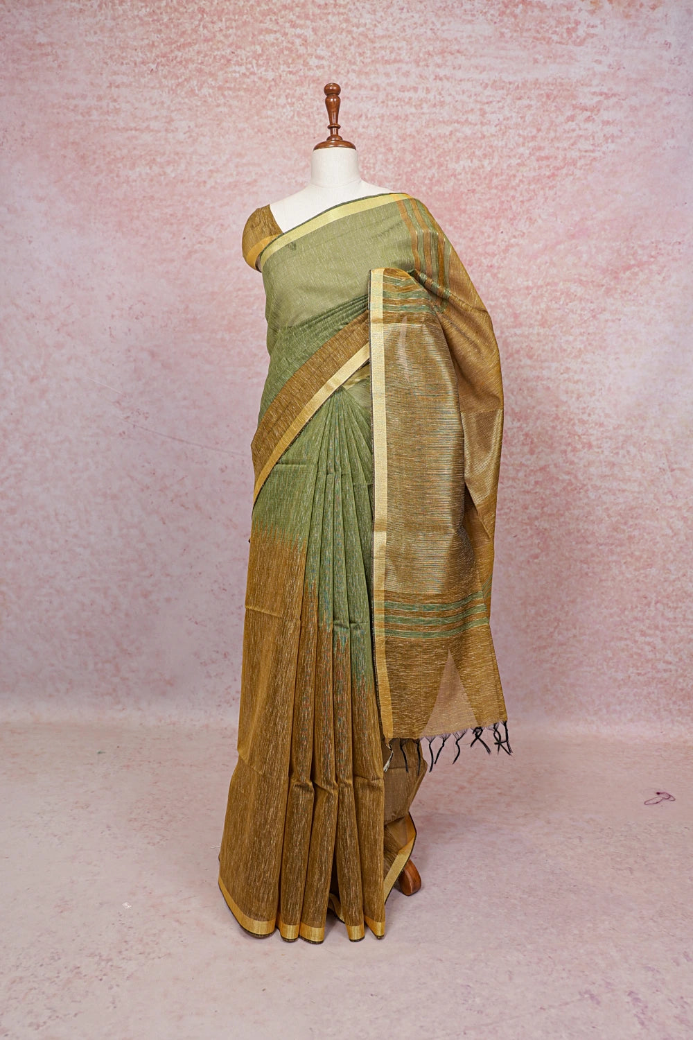 Light Taupe Semi Jute Saree - Seematti