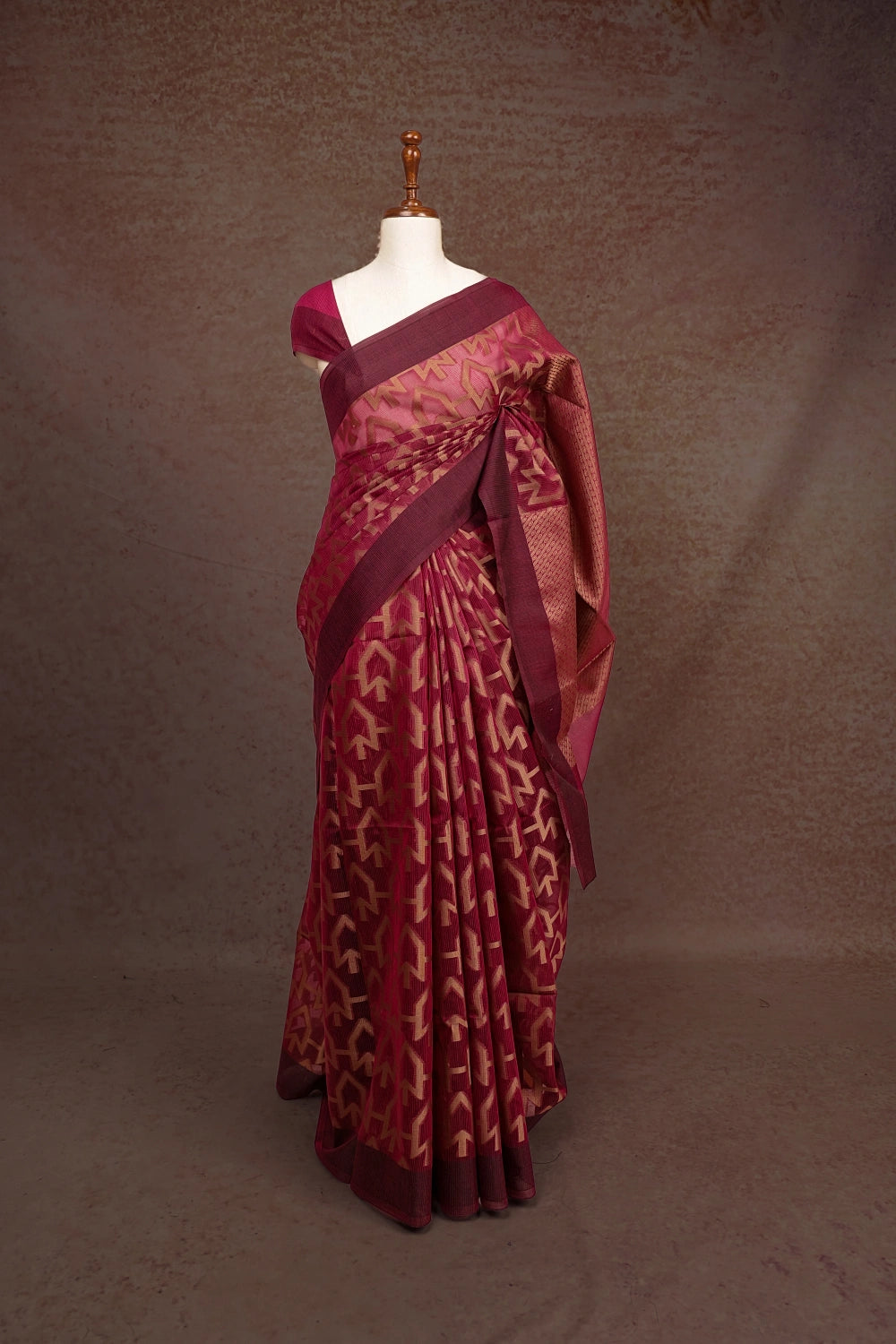 Light Wine Kota Designer Saree With Plain Border - Seematti