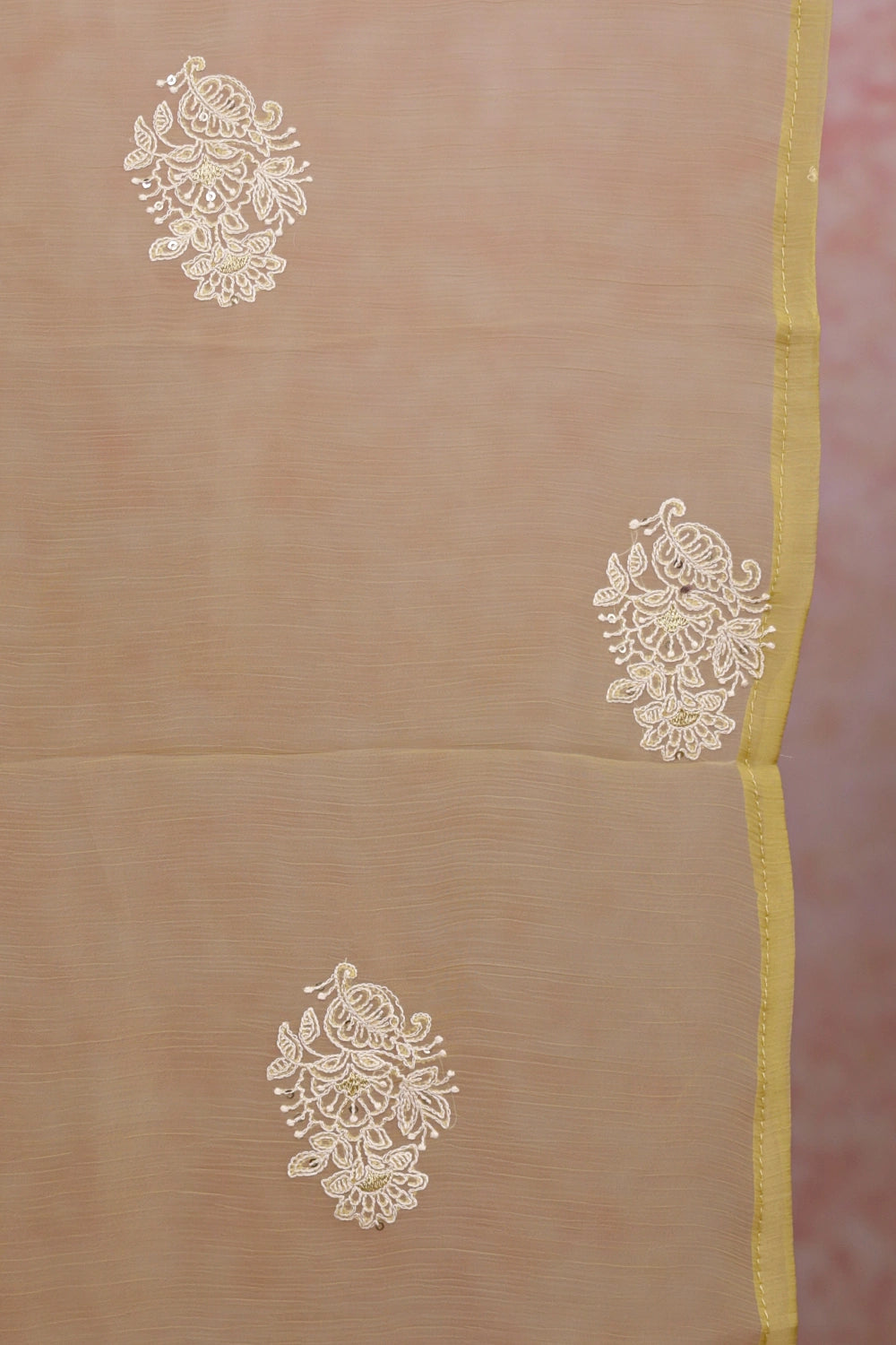 Light Yellow  Crush Organza Thread Work Unstitched Churidhar Material - Seematti