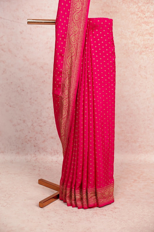 Magenta Pink Banarasi Silk Saree