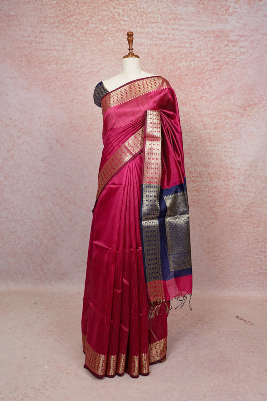 Magenta Pink  Semi Jute Saree - Seematti