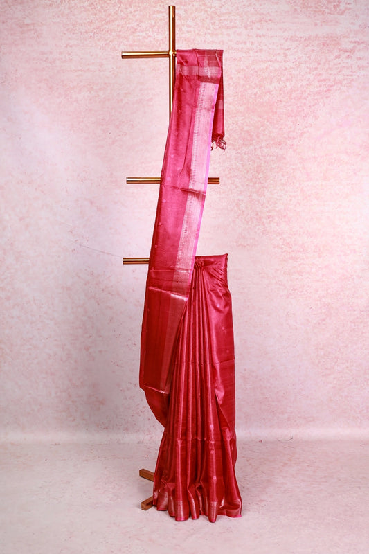 Magenta Tussar Silk Saree