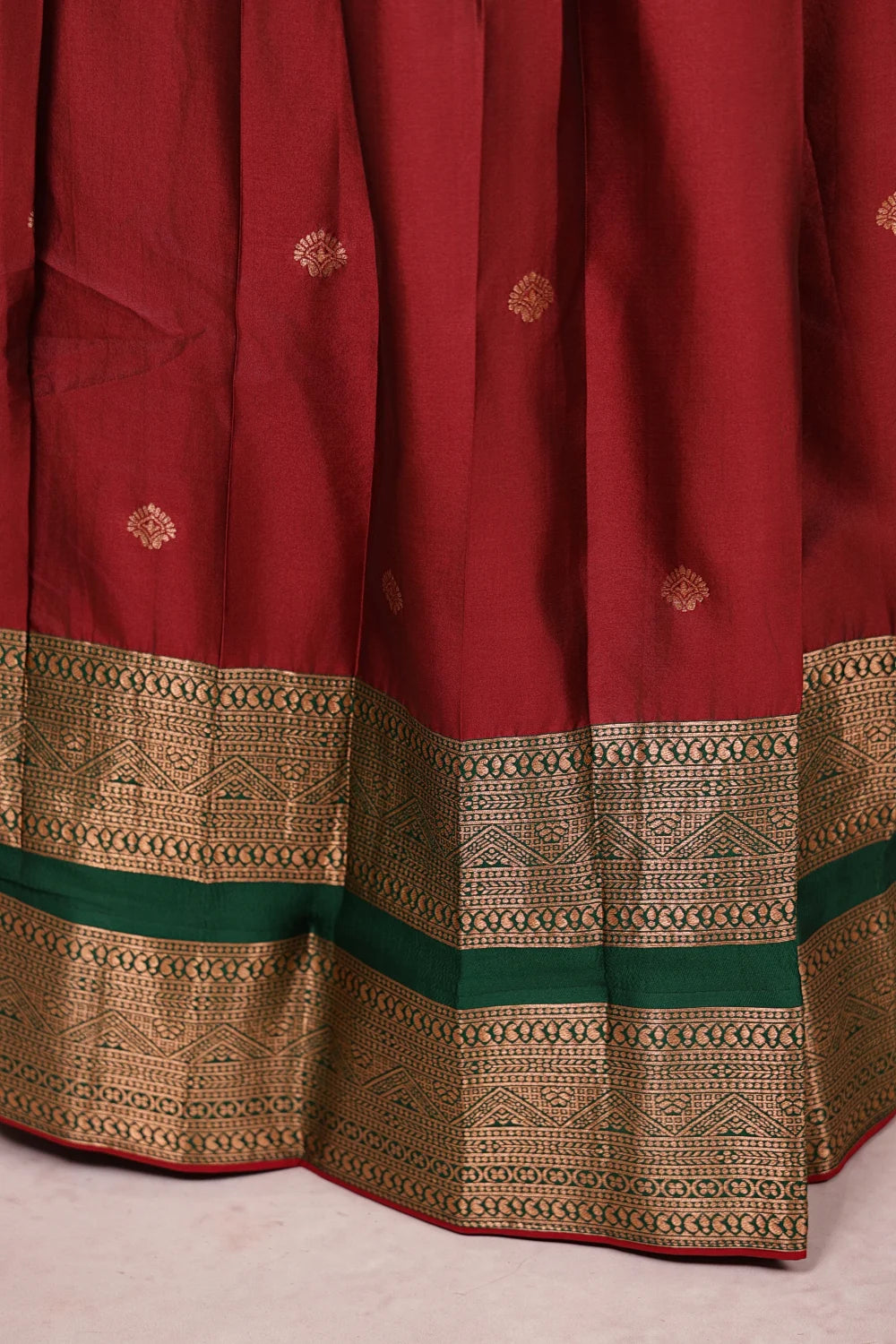 Maroon And Green Semi Silk Dhavani Set - Seematti