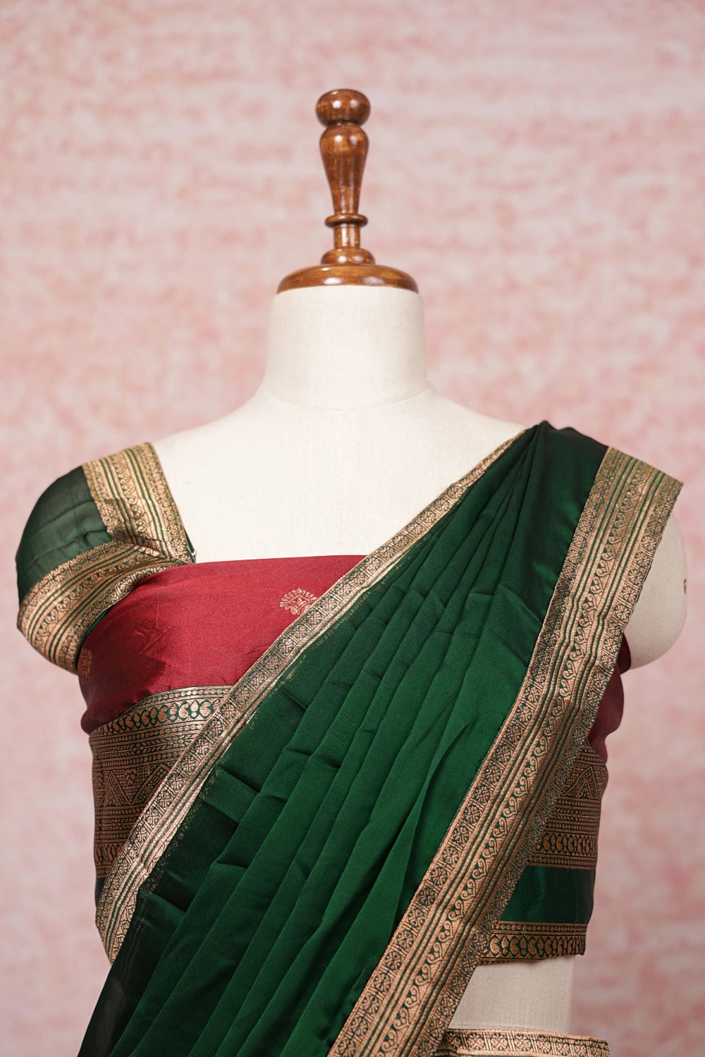 Maroon And Green Semi Silk Dhavani Set - Seematti