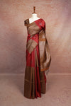 Maroon And Moss Green Semi Silk Saree
