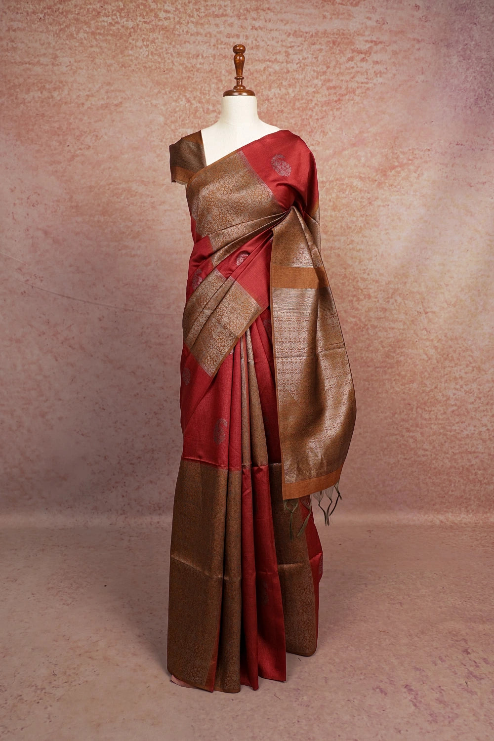 Maroon And Moss Green Semi Silk Saree