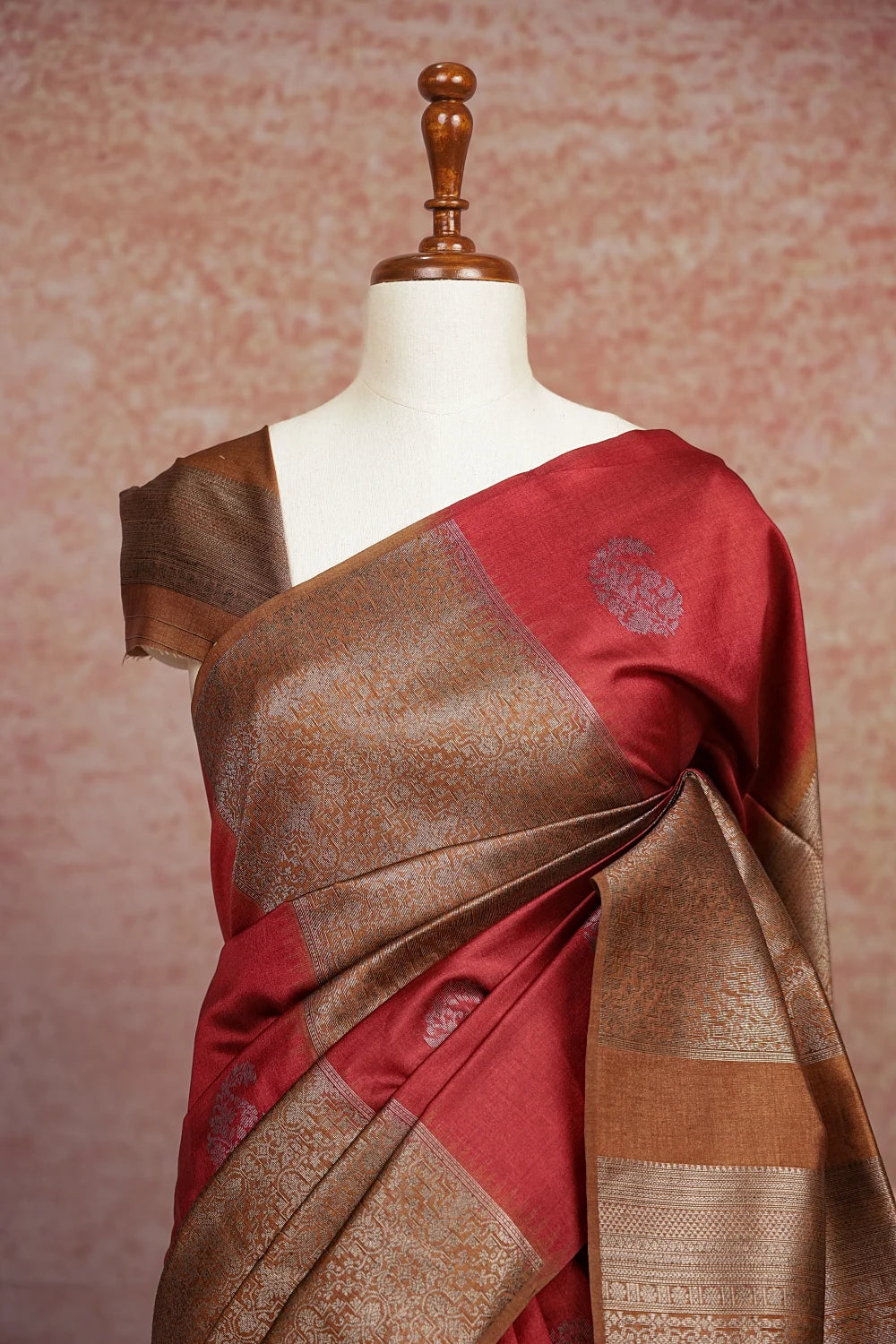 Maroon And Moss Green Semi Silk Saree