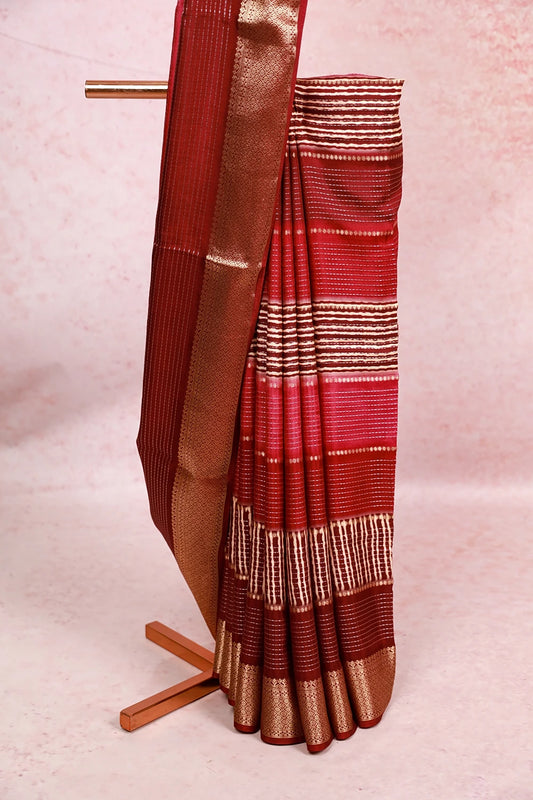 Maroon And Wine Semi Silk Saree