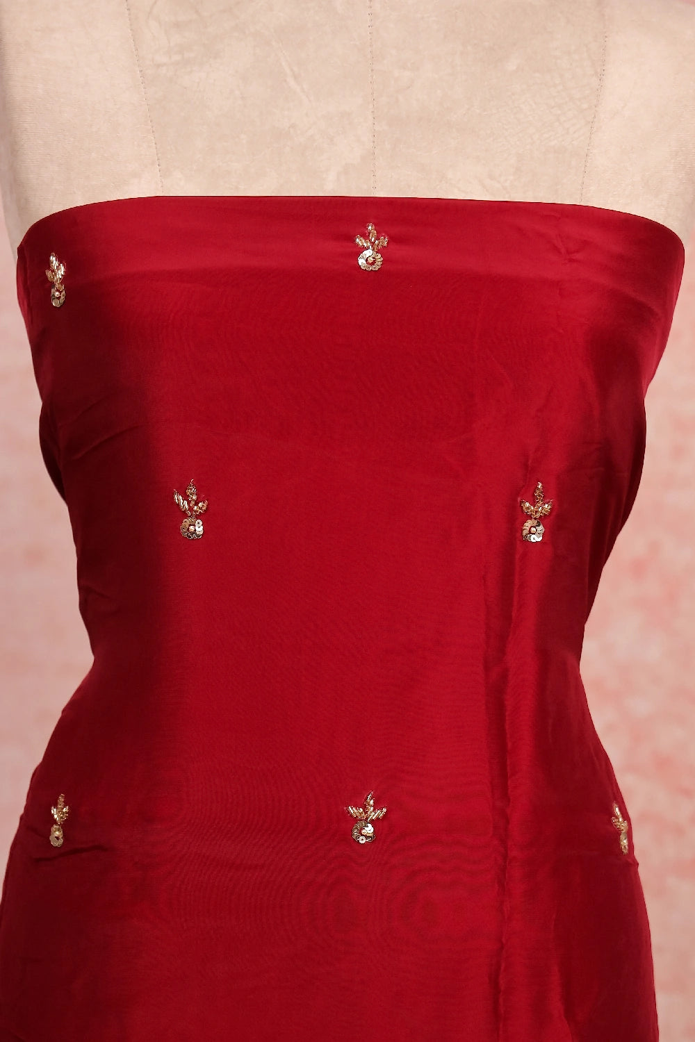 Maroon Crepe Beads Work Unstitched Churidhar Material