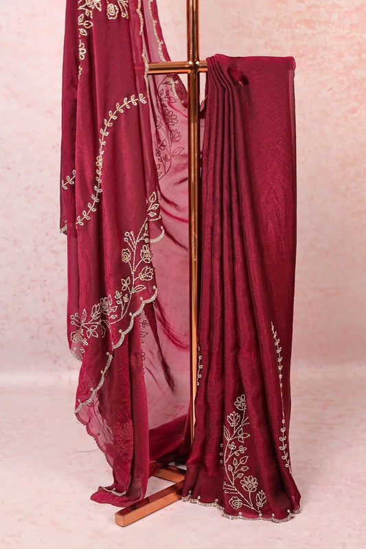 Maroon Crush Organza Saree
