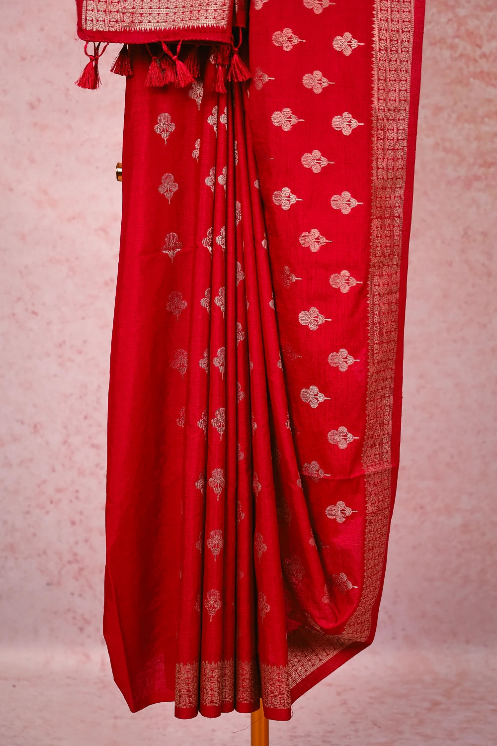 Maroon Red Semi Jute Saree