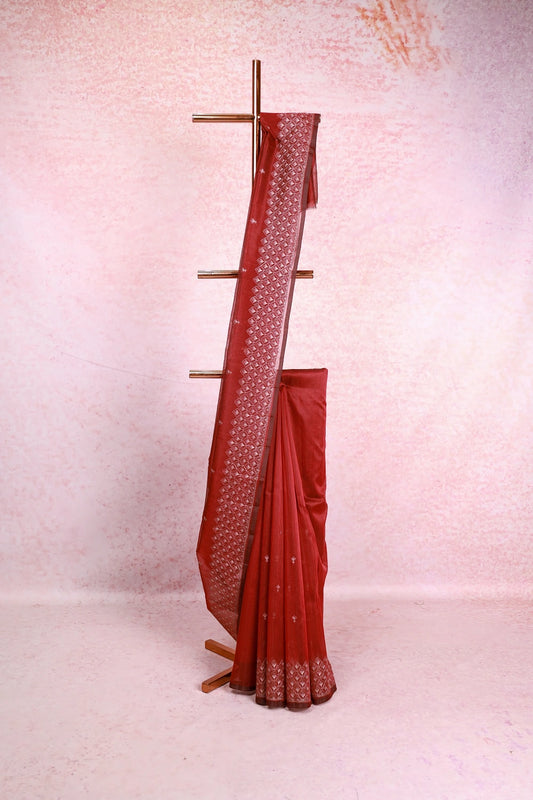 Maroon Red Silky Kota Saree