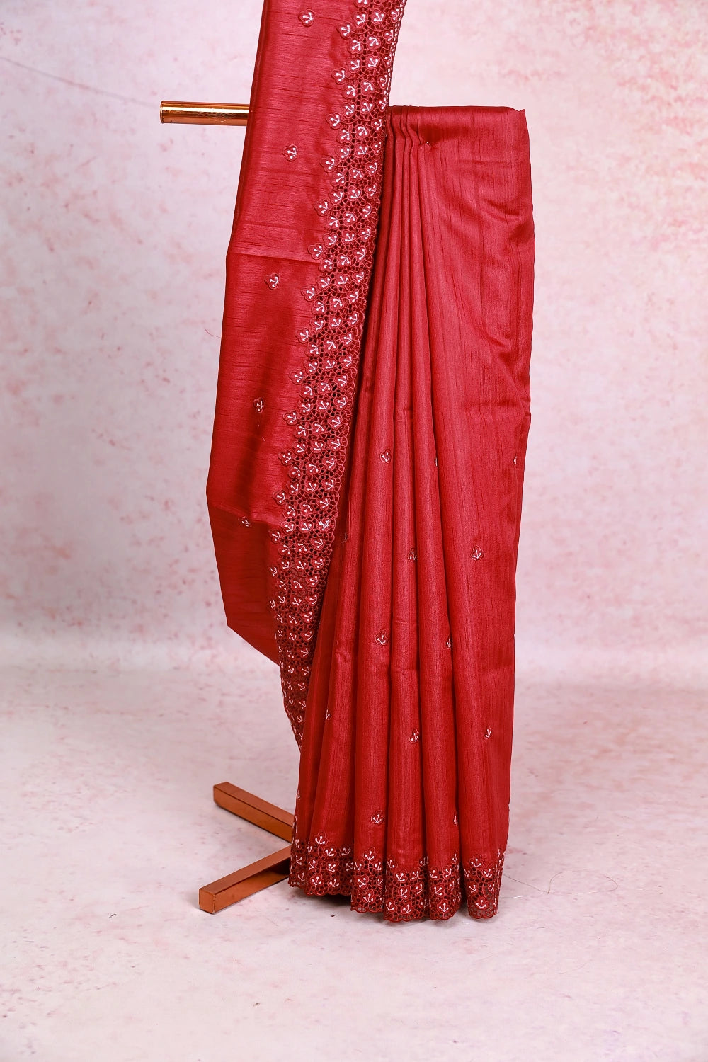 Maroon Red Tussar Jute Saree