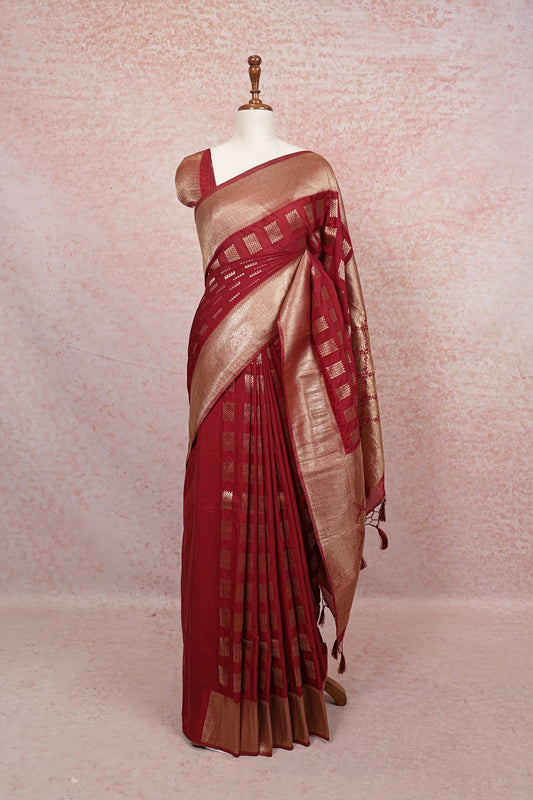 Maroon Semi Banarasi Saree - Seematti