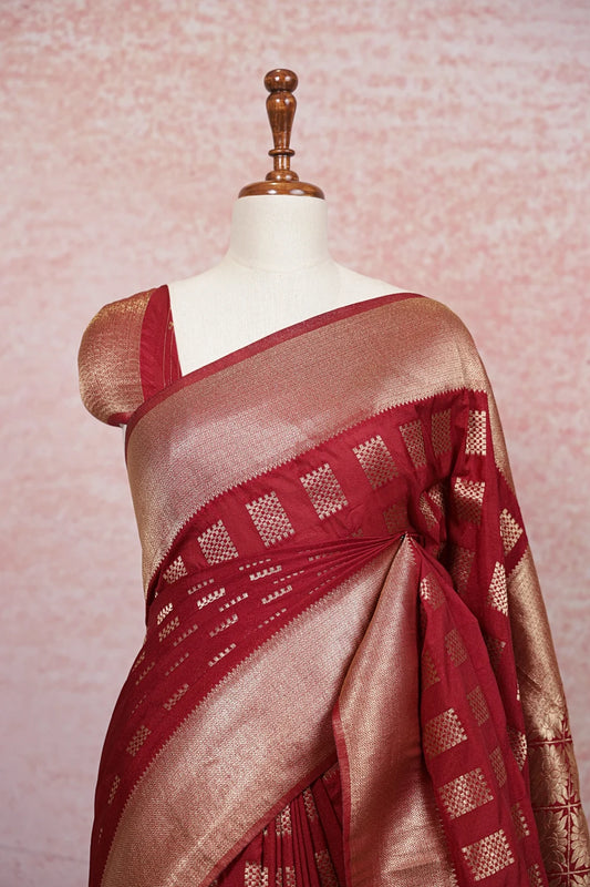 Maroon Semi Banarasi Saree - Seematti