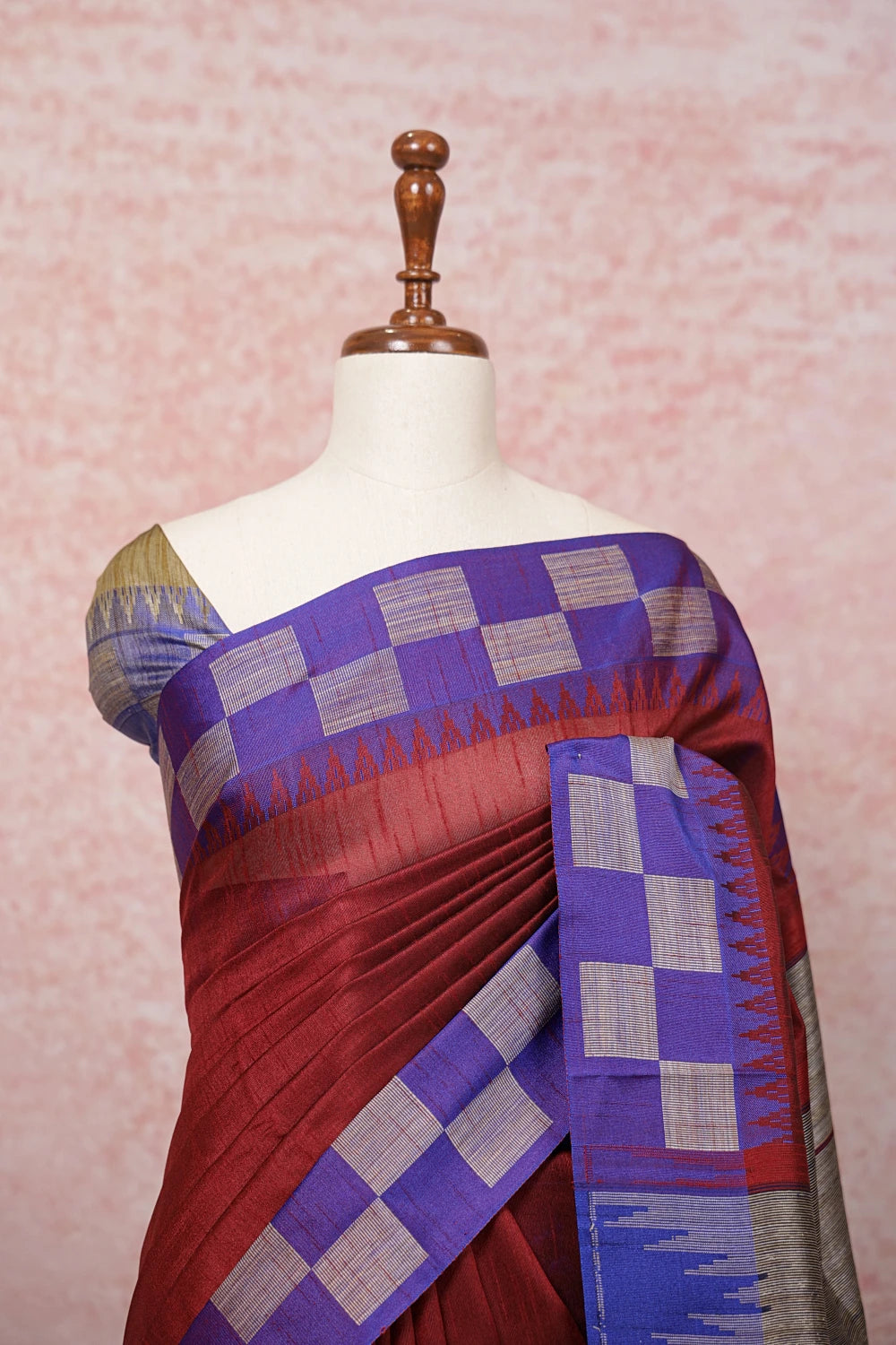 Maroon Semi Jute Saree - Seematti