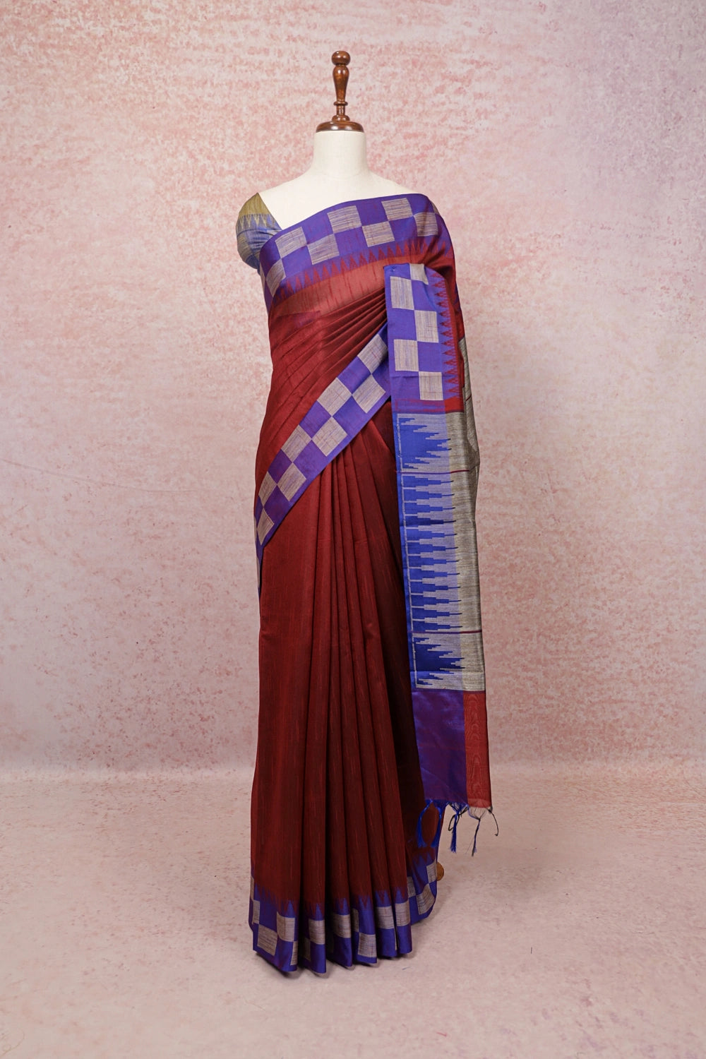 Maroon Semi Jute Saree - Seematti
