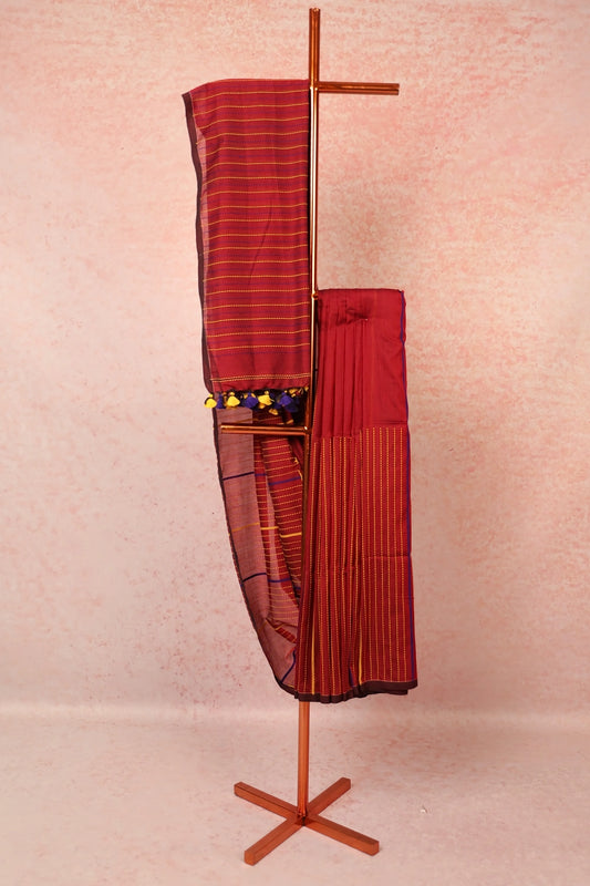 Maroon Semi Linen Saree