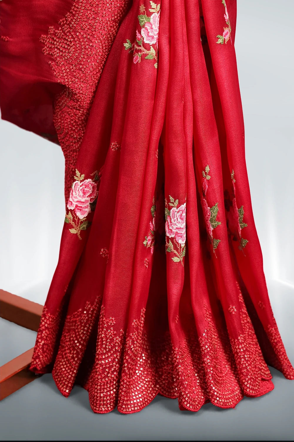 Maroon Tissue Organza Saree
