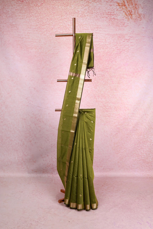 Mehandi Green Cotton Silk Saree - Seematti