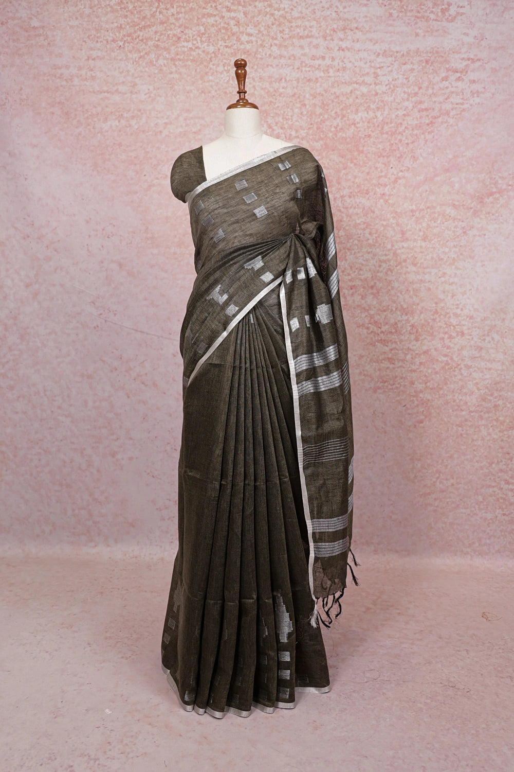Mehandi Green Linen Saree - Seematti