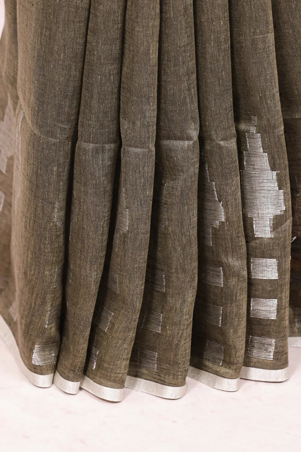 Mehandi Green Linen Saree - Seematti