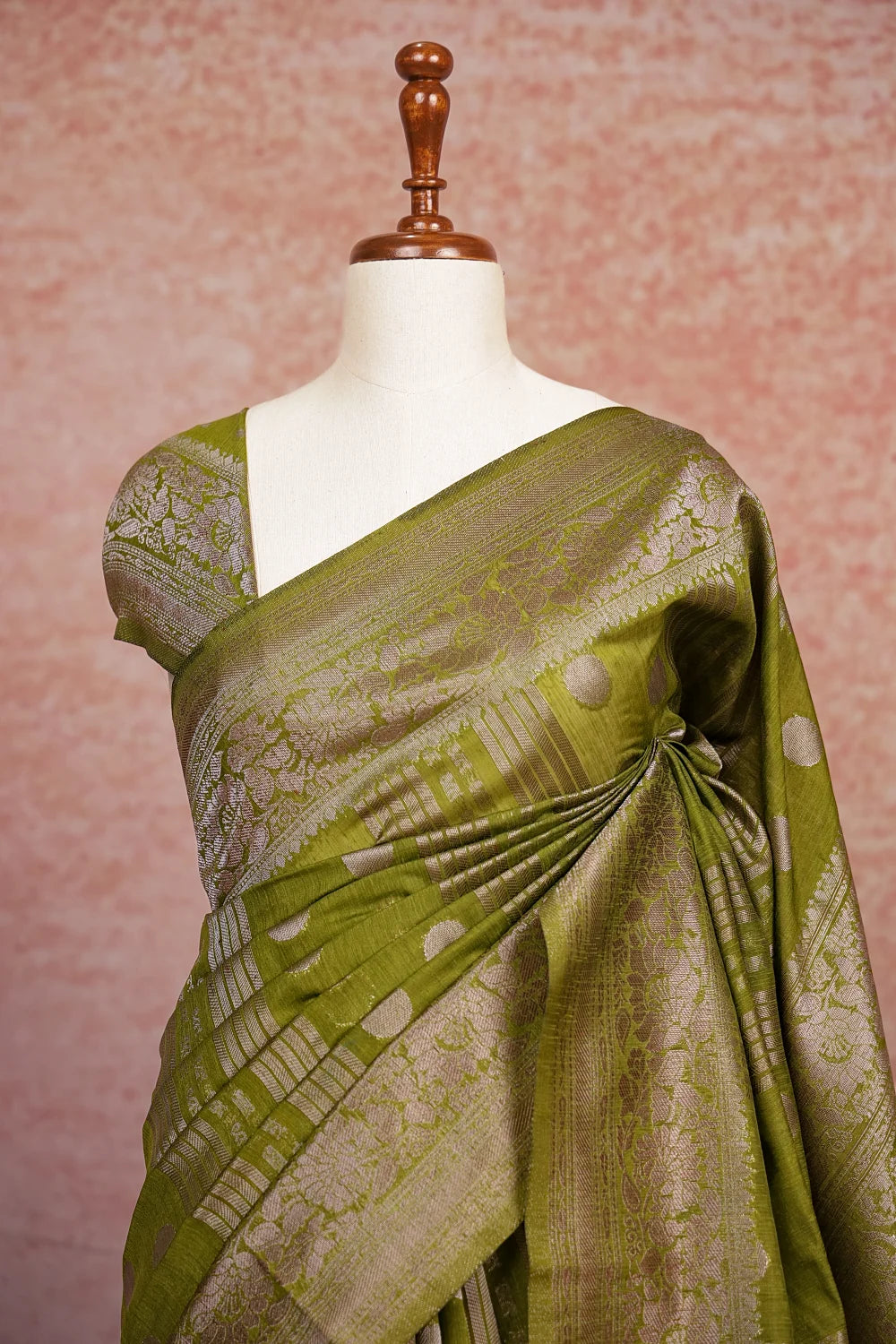 Mehandi Green Semi Banarasi Saree