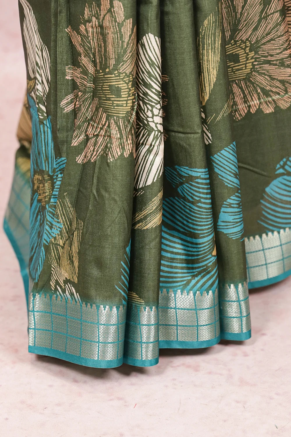 Mehandi Green Semi Tussar Saree - Seematti