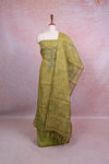 Mehandi Green Tissue Silk Applic Work Unstitched Churidhar Material - Seematti