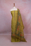 Mehandi Green Tissue Silk Kantha Stitched Unstitched Churidhar Material - Seematti