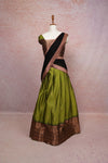 Mehandi Green With Black Semi Silk Dhavani Set - Seematti