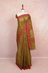 Moss Green Bengal Cotton Thread Work Saree With Plain Border - Seematti
