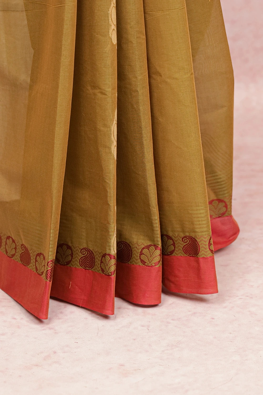 Moss Green Bengal Cotton Thread Work Saree With Plain Border - Seematti