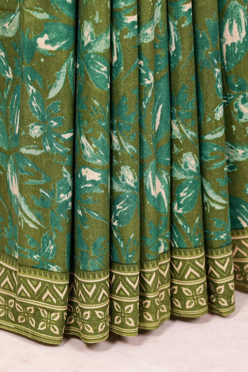 Moss Green Cotton Saree - Seematti