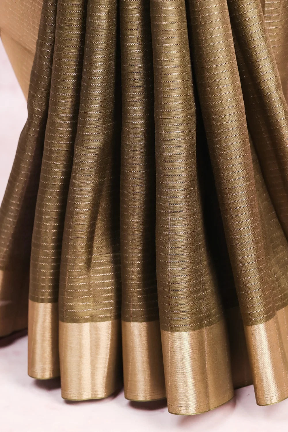 Moss Green Semi Jute Self Checks Saree With Plain Border - Seematti