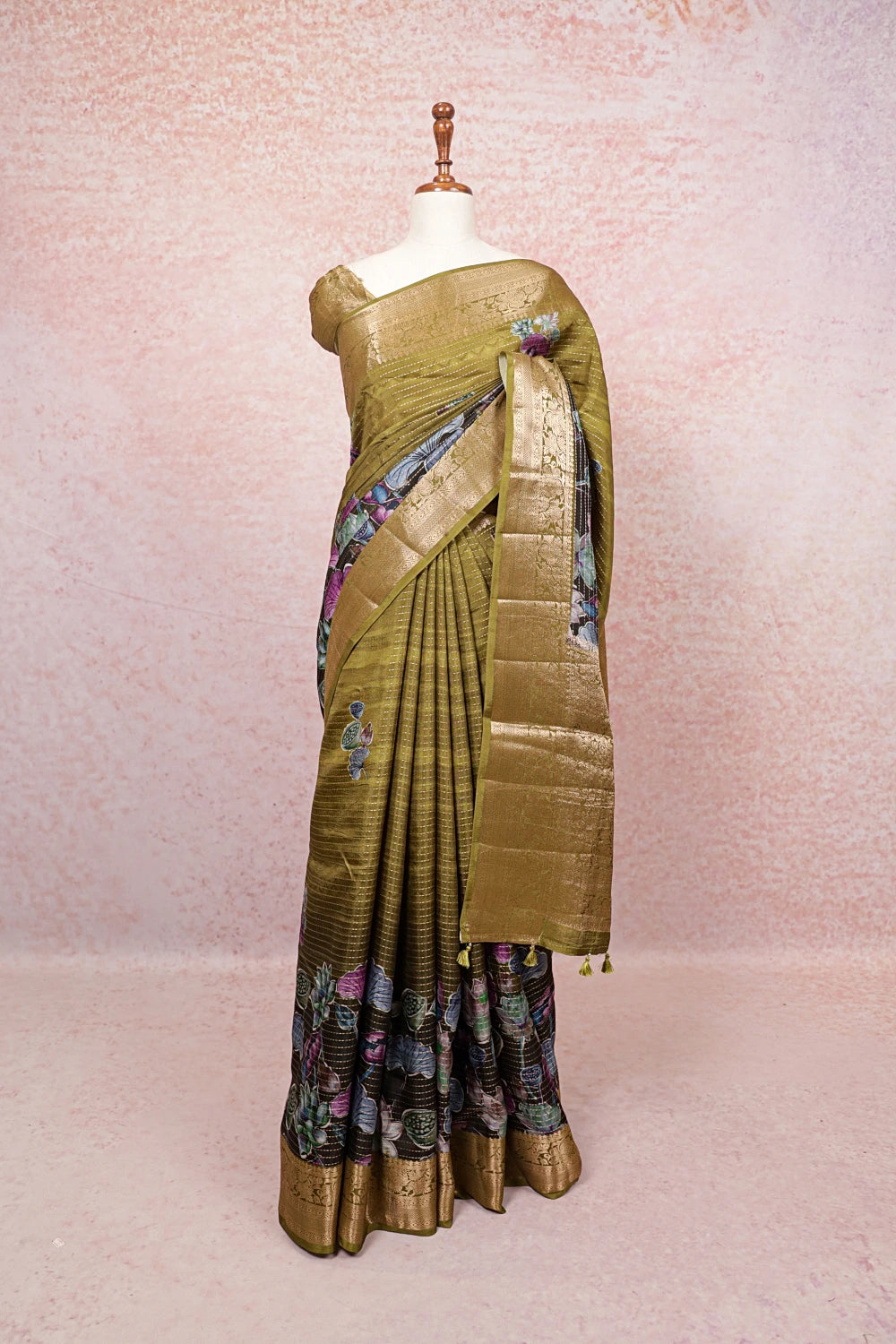 Moss Green Semi Tussar Saree - Seematti