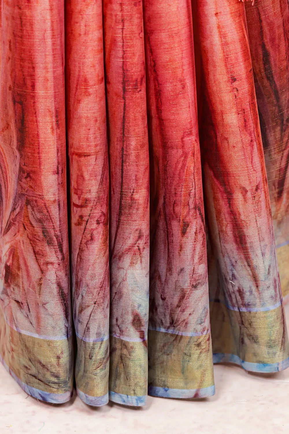 Multi Color Semi Tussar Tissue Lines With Printed Saree With Zari Border - Seematti