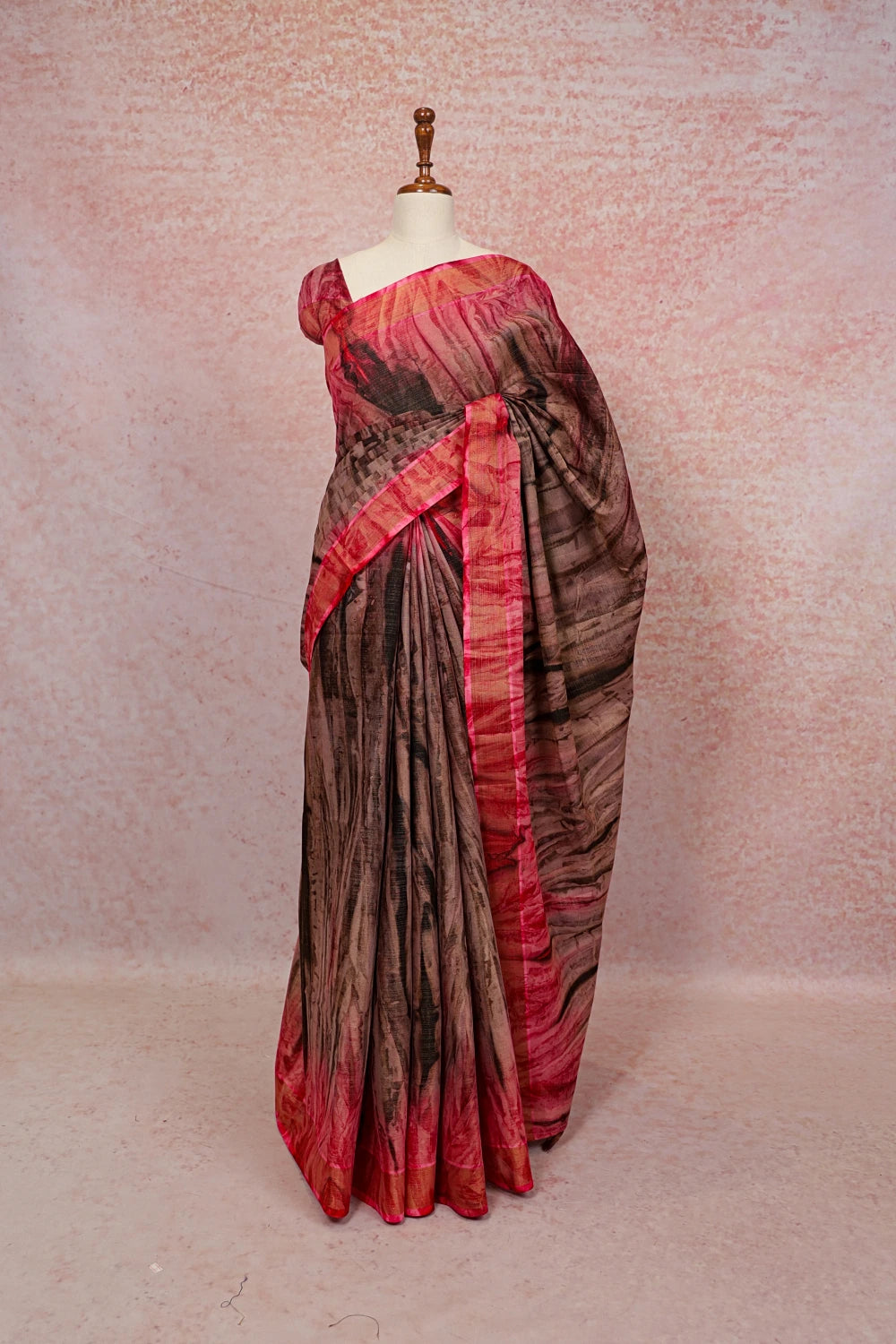 Multi Color Semi Tussar Tissue Lines With Printed Saree With Zari Border - Seematti