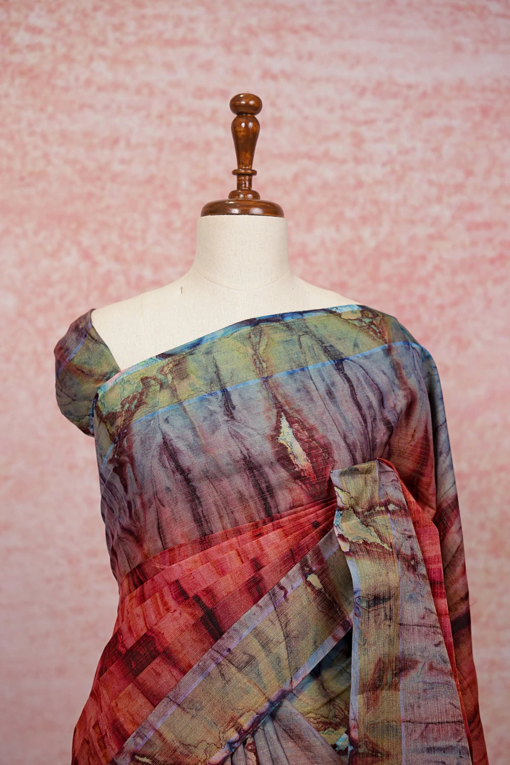 Multi Color Semi Tussar Tissue Lines With Printed Saree With Zari Border - Seematti